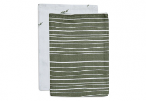 Jollein Washandje Hydrofiel Stripe & Olive Leaf Green (2pack)